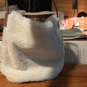 J. Crew White Shearling & Leather Hobo Bag
